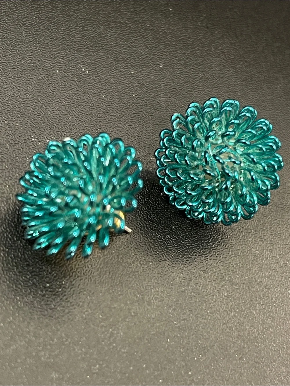 Teal Textured Pom Stud Earrings